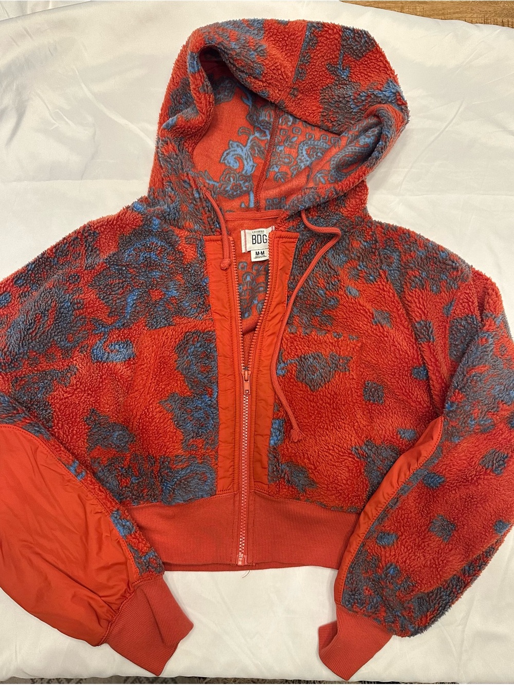 BDG Orange and Blue Patterned Sherpa Hoodie